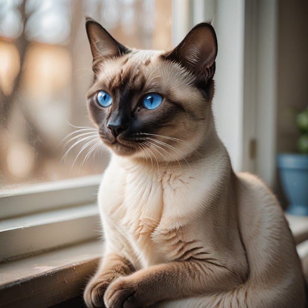 Siamese Cat in Warm Light, Soft Focus