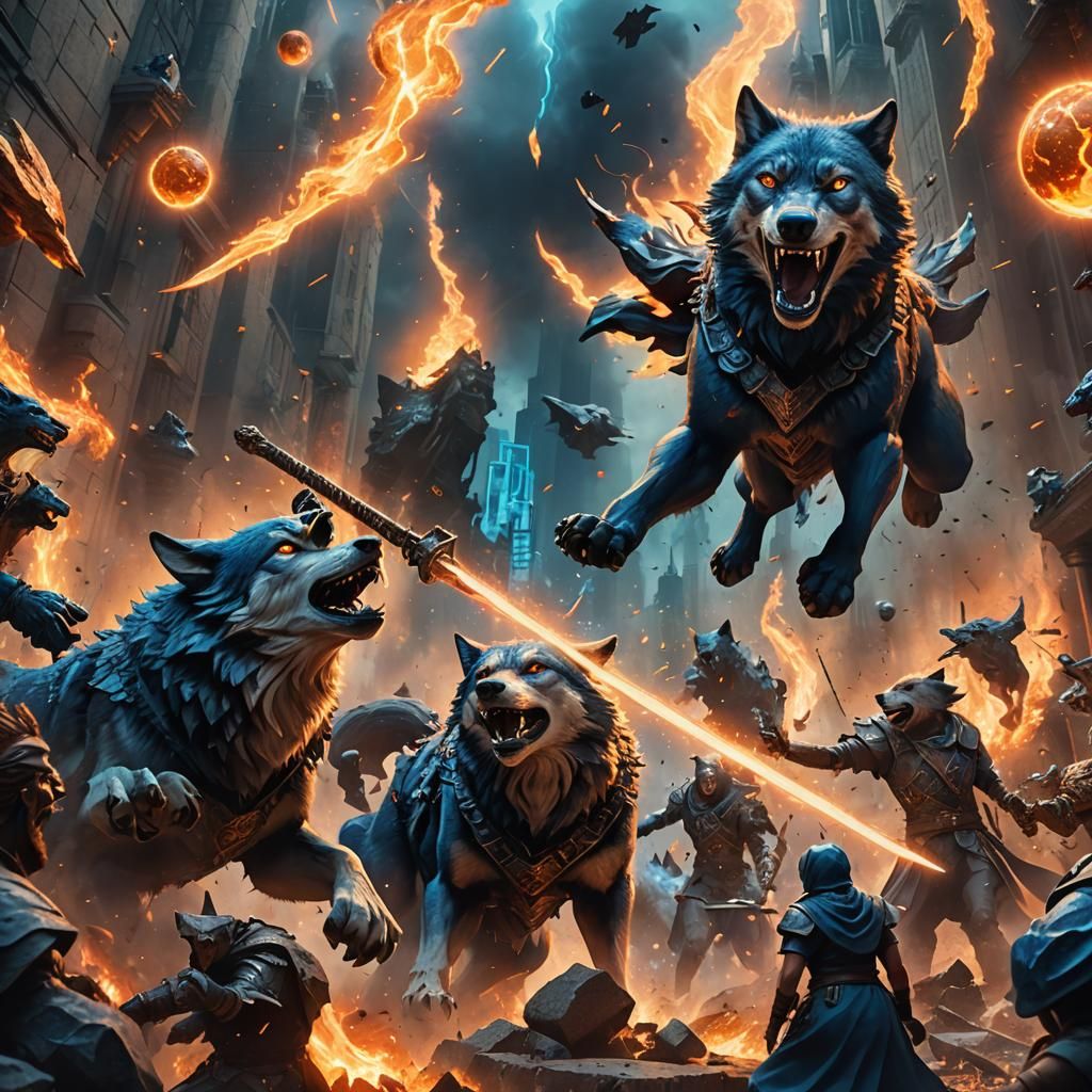 Wolves Photobombing Magical Chaos in High-Fantasy Style