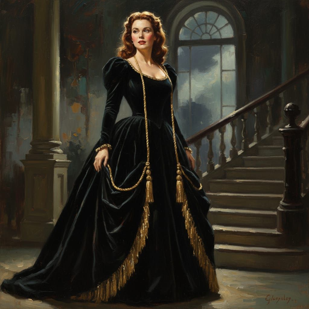 Vivian Leigh as Scarlett O'Hara in Black Gown, Painterly Rea...