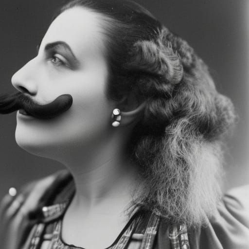 Mustached Woman Performing in Circus Sideshow
