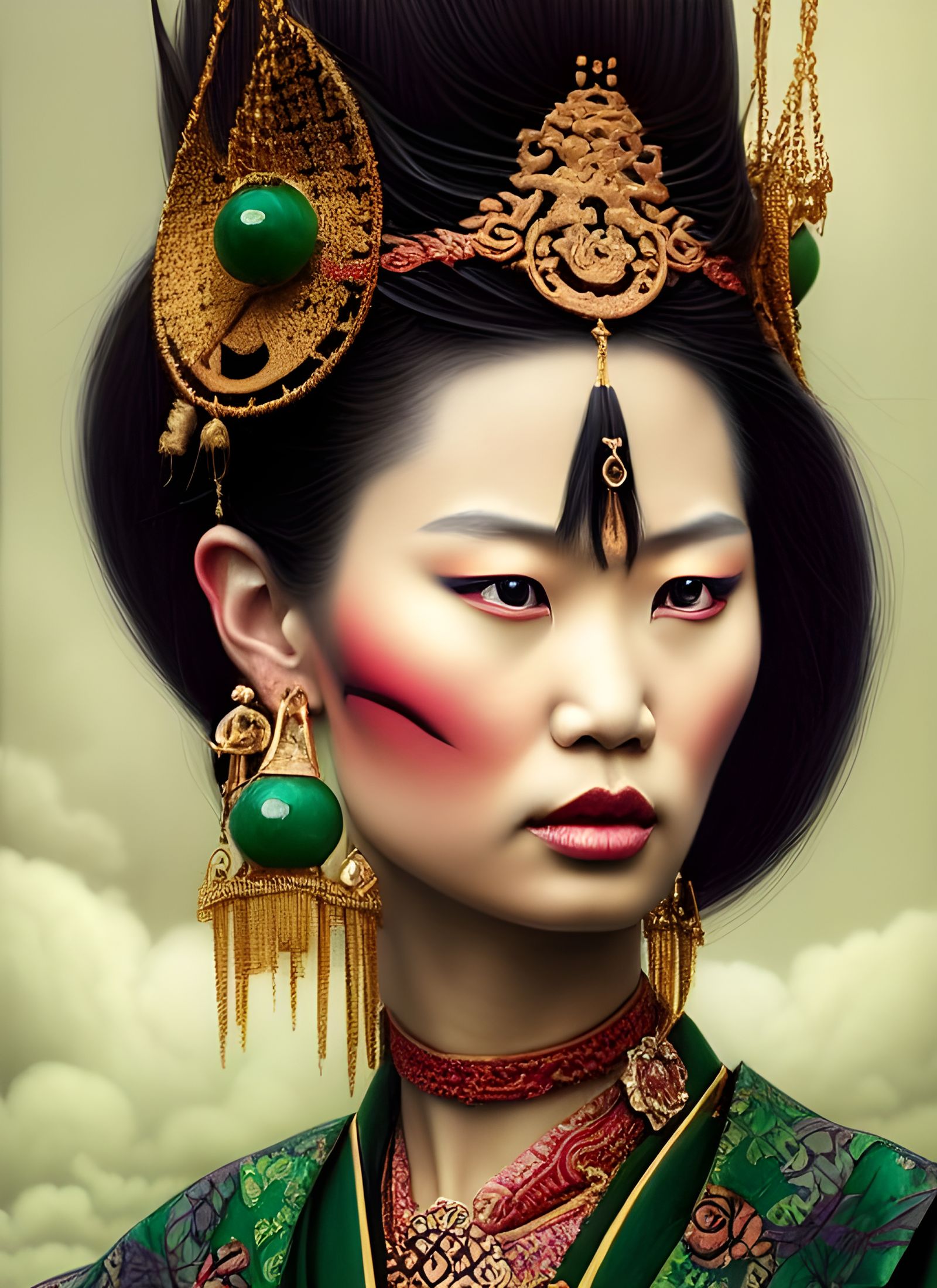 Evil Asian Empress with Jade Earrings