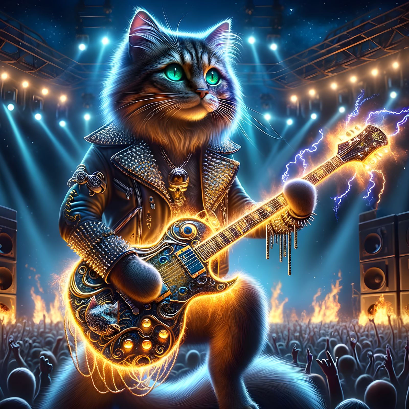 Glam Rock Cat Shreds the Stage
