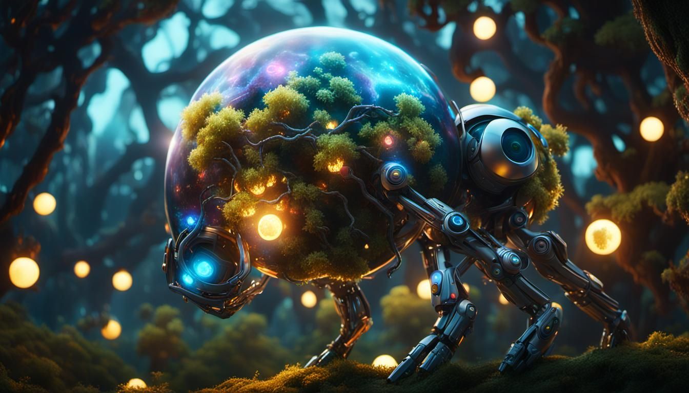 Artificial Planet Landscape with Robotic Wildlife