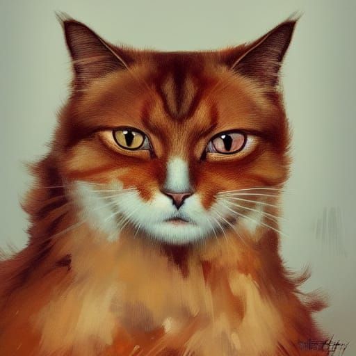 Fluffy Ginger Cat Portrait in Detailed Digital Art Style