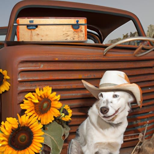 Australian Shepherd in a '57 Chevy, Mojave Desert