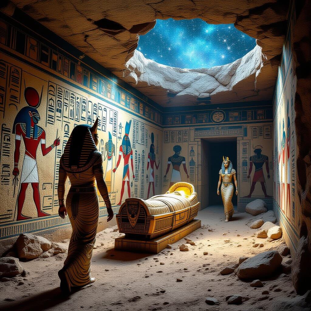 Alien Pharaoh's Tomb in Tamara de Lempicka Style