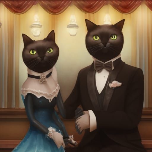 Elegant Cat Couple on a Fancy Date: Watercolor