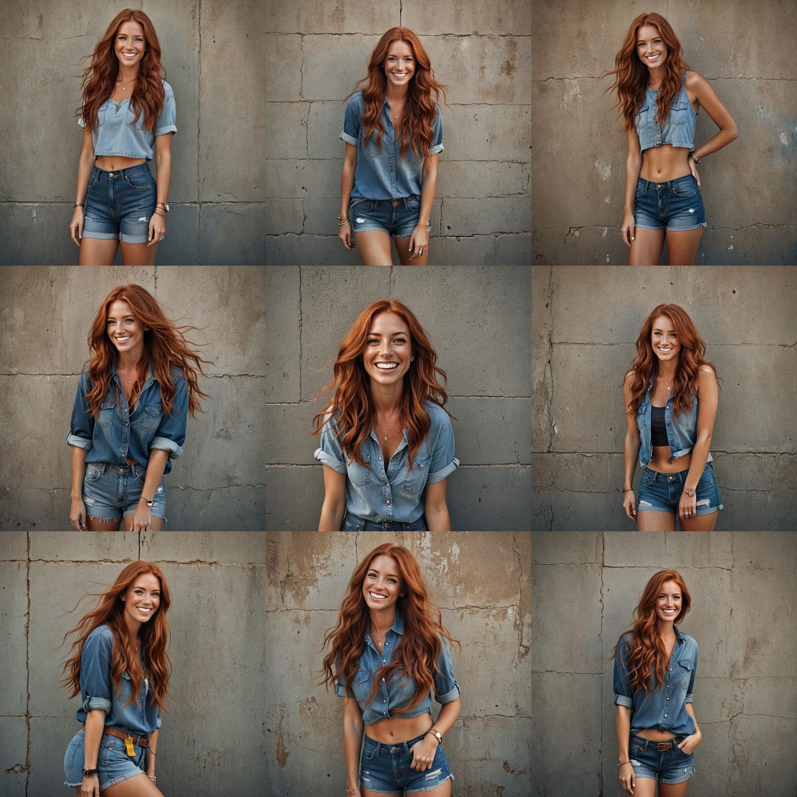 Realistic Portrait of a Redhead in Denim Shorts