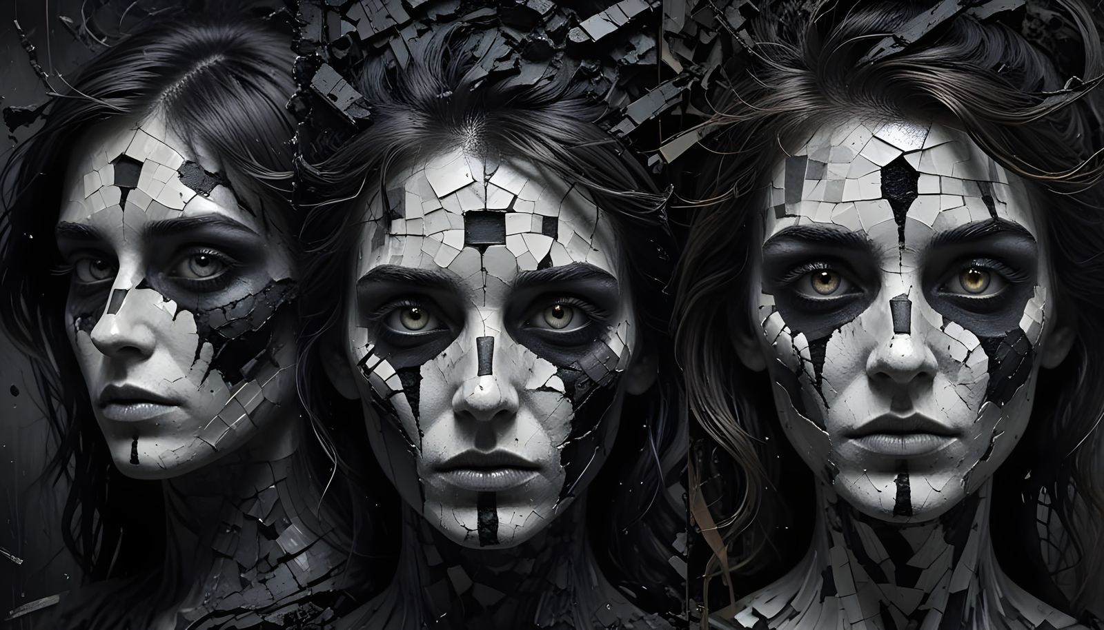 Rough Oil Painting of Creepy Black and White Photographs in....