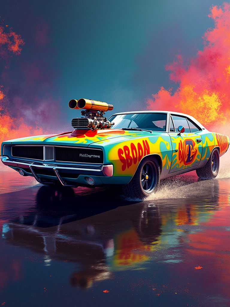 Mystery Machine Dodge Charger: Hyperrealistic Concept Art