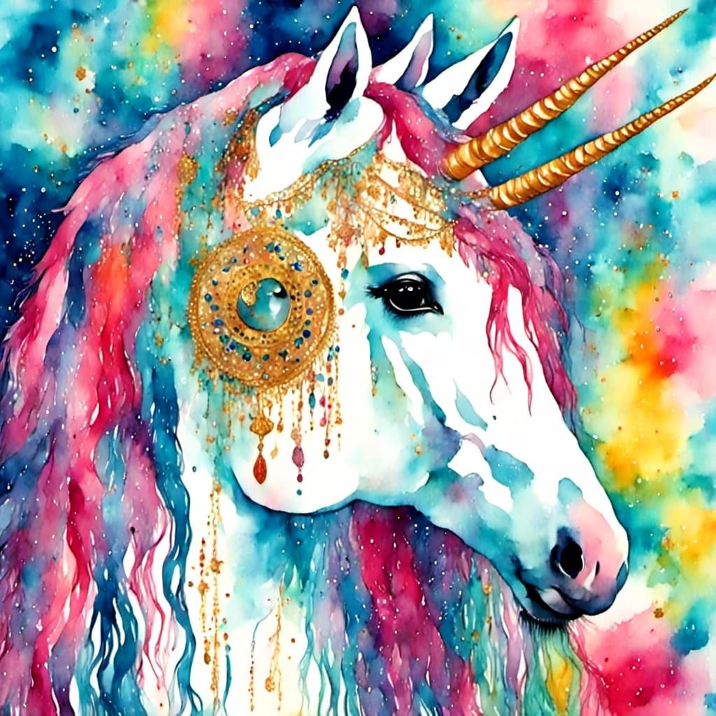 Unicorn Masquerade in Sparkling Watercolor Style