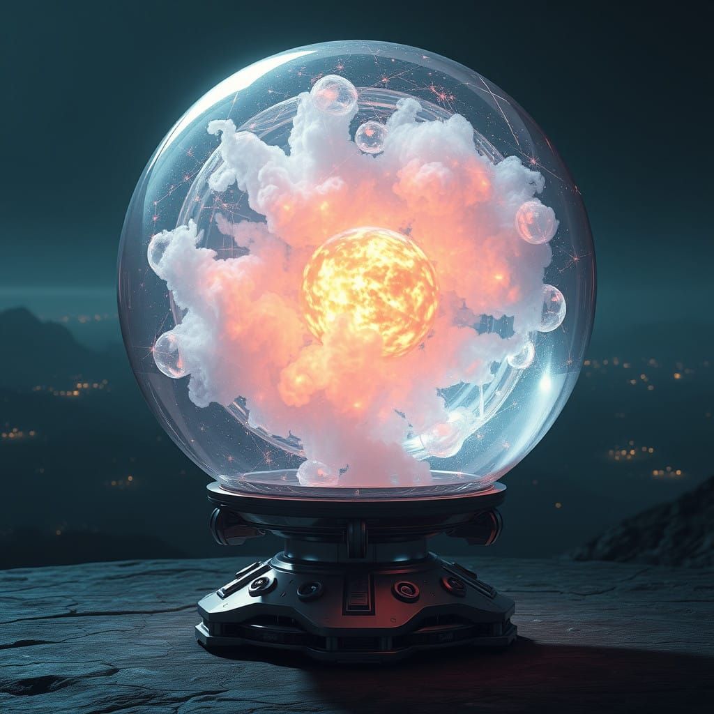Glowing Fusion Reactor in Crystal Orb