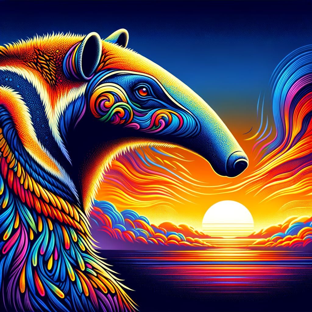 Psychedelic anteater about to eat the sun