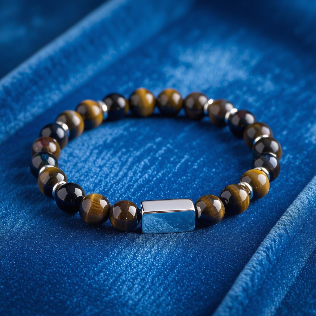 Men's Blue Tiger's Eye Bracelet Flat Lay