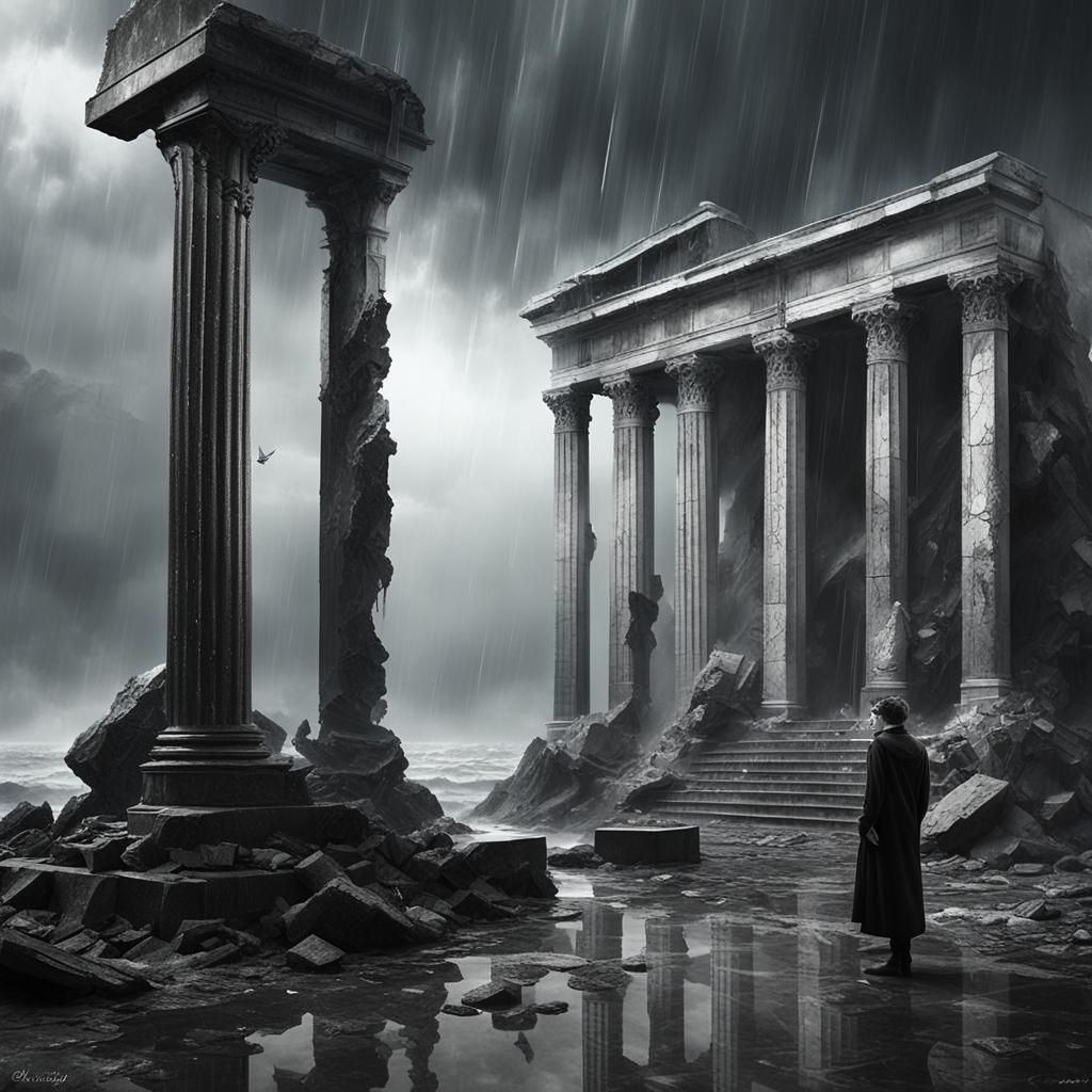 Gothic Model in Art Gallery: Black and White Photo