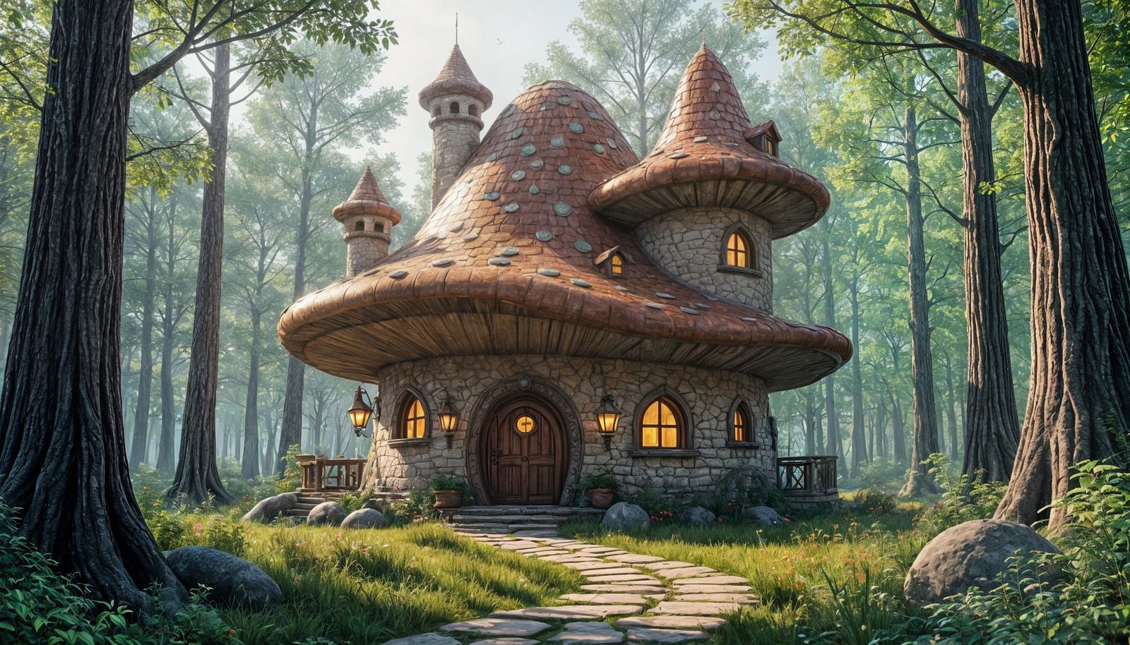 Whimsical Elven Mushroom Cottage in Enchanted Forest
