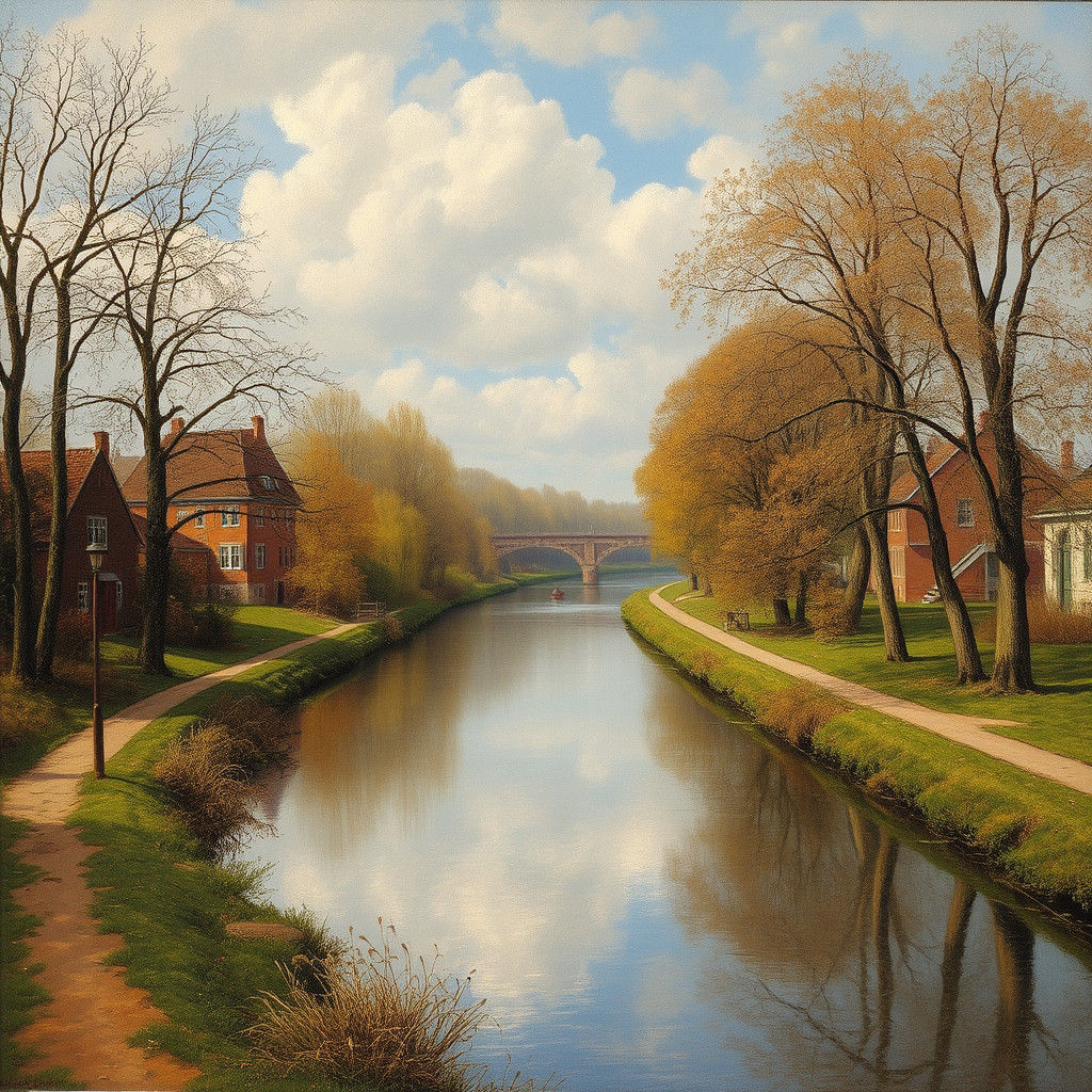 Autumn Canal Scene in Early Modernist Style