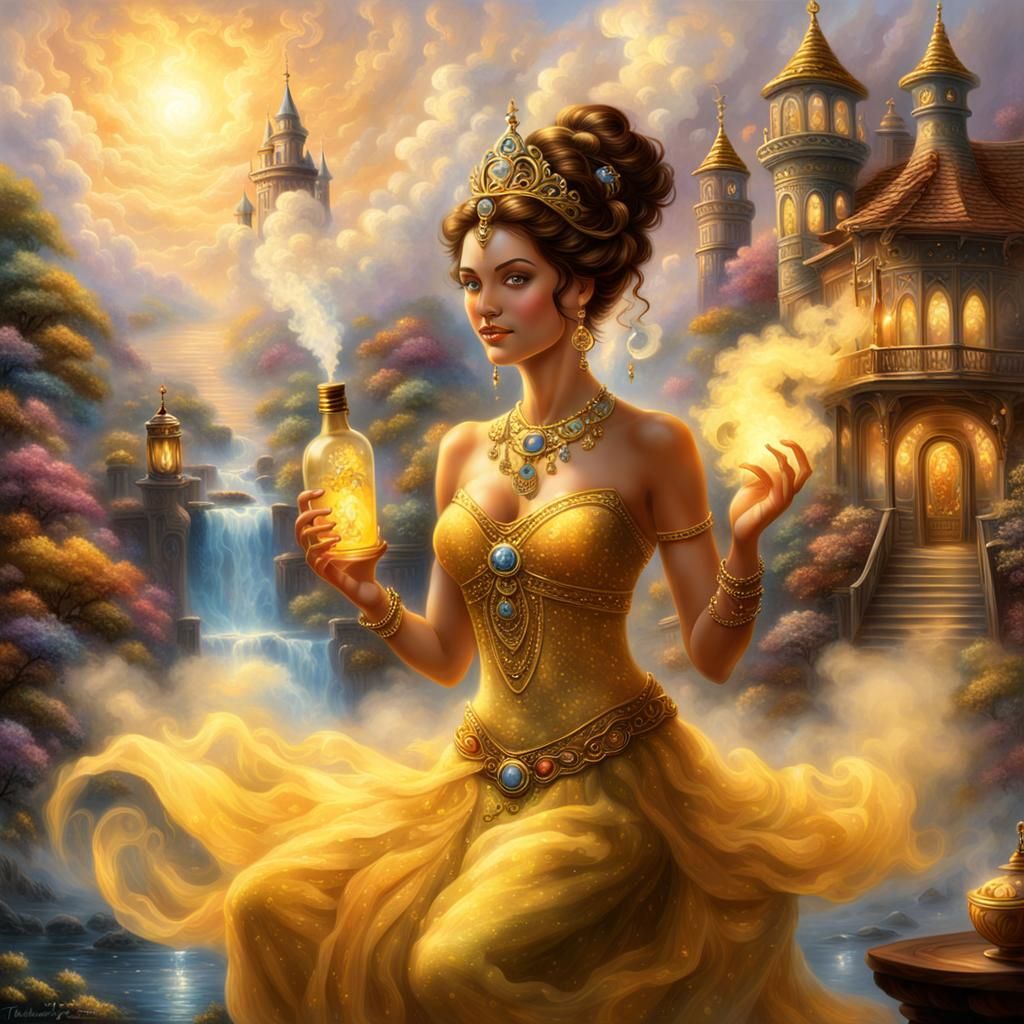 Genie Queen Emerges in Ethereal Fantasy Style