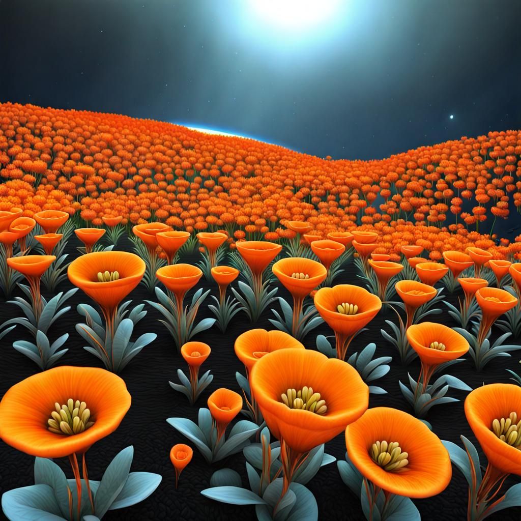 Exotic Orange Flowers on an Alien World