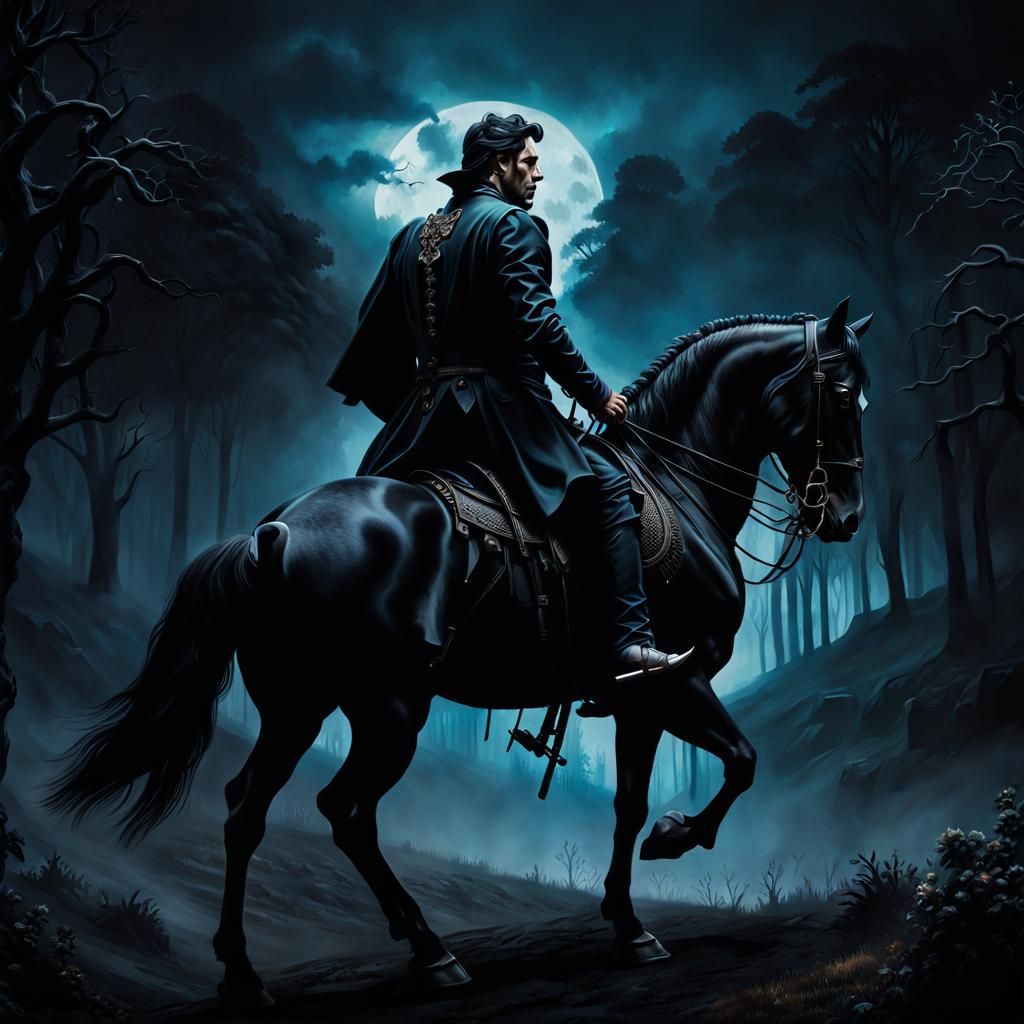 Mysterious Horseman in Dark Gothic Painting