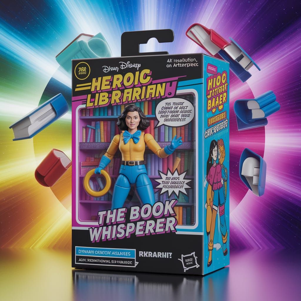 Vintage-Style Heroic Librarian Action Figure Box Art