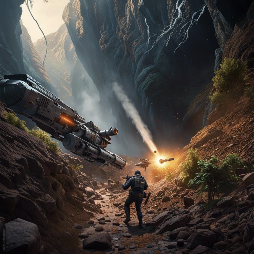 Space-Western Bandit Ambush in Ravine, Action Packed