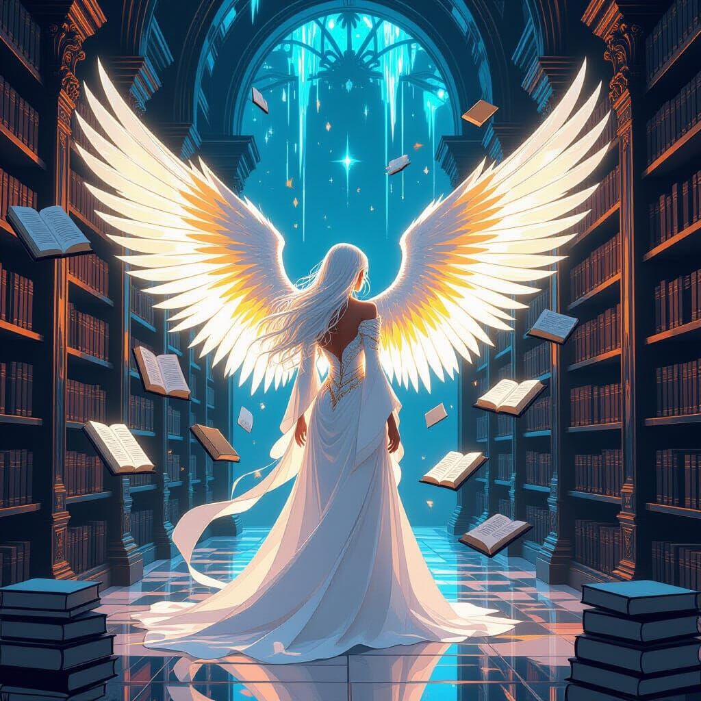 Golden Mane Angel Guards Ancient Library of Light