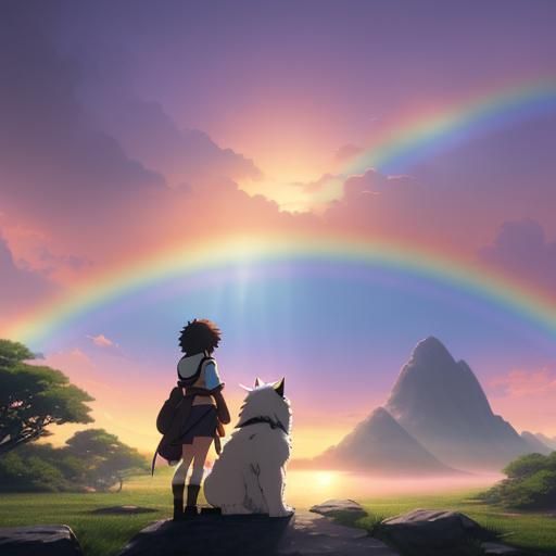 Fluffy Dog's Anime Adventure at Sunrise