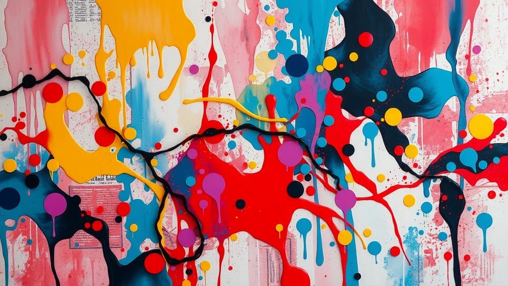 Abstract Expressionist Painting with Vibrant Splatters
