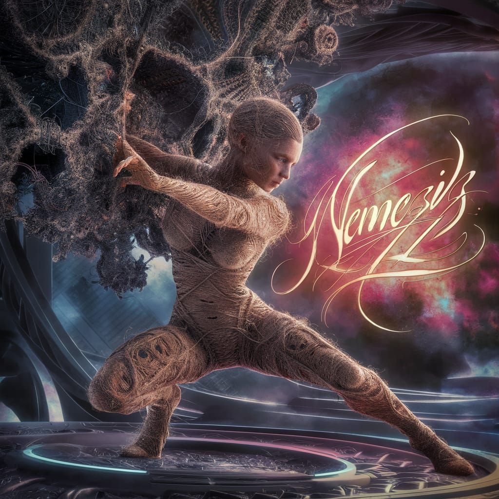 Humanoid Twine Figure in Futuristic Fractal Landscape