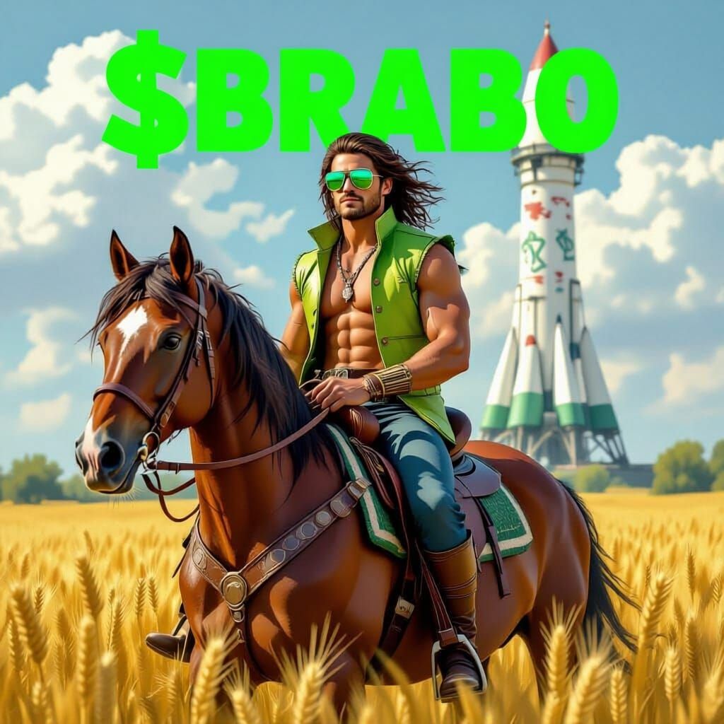 Post-Apocalyptic Sci-Fi Warrior Brabo on Horse in Wheat Fiel...