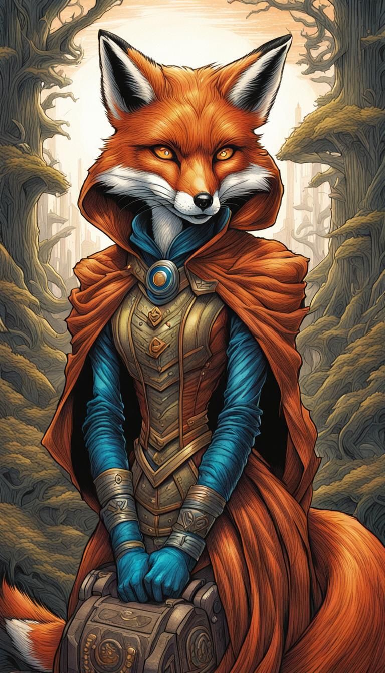 Anthropomorphic Fox Woman in Color Pencil Style