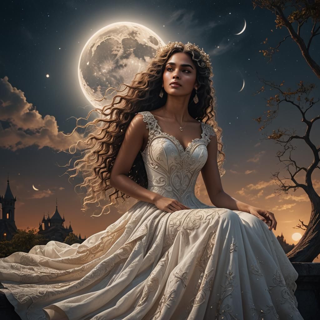 Angelic Lady Under Moon Eclipse: Fantasy Concept Art