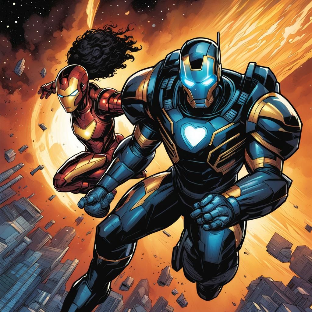 Nova and Ironheart Soaring: Comic Book Art
