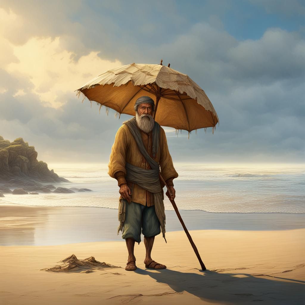 Epic Castaway on Deserted Beach in Hyper-Realistic Style