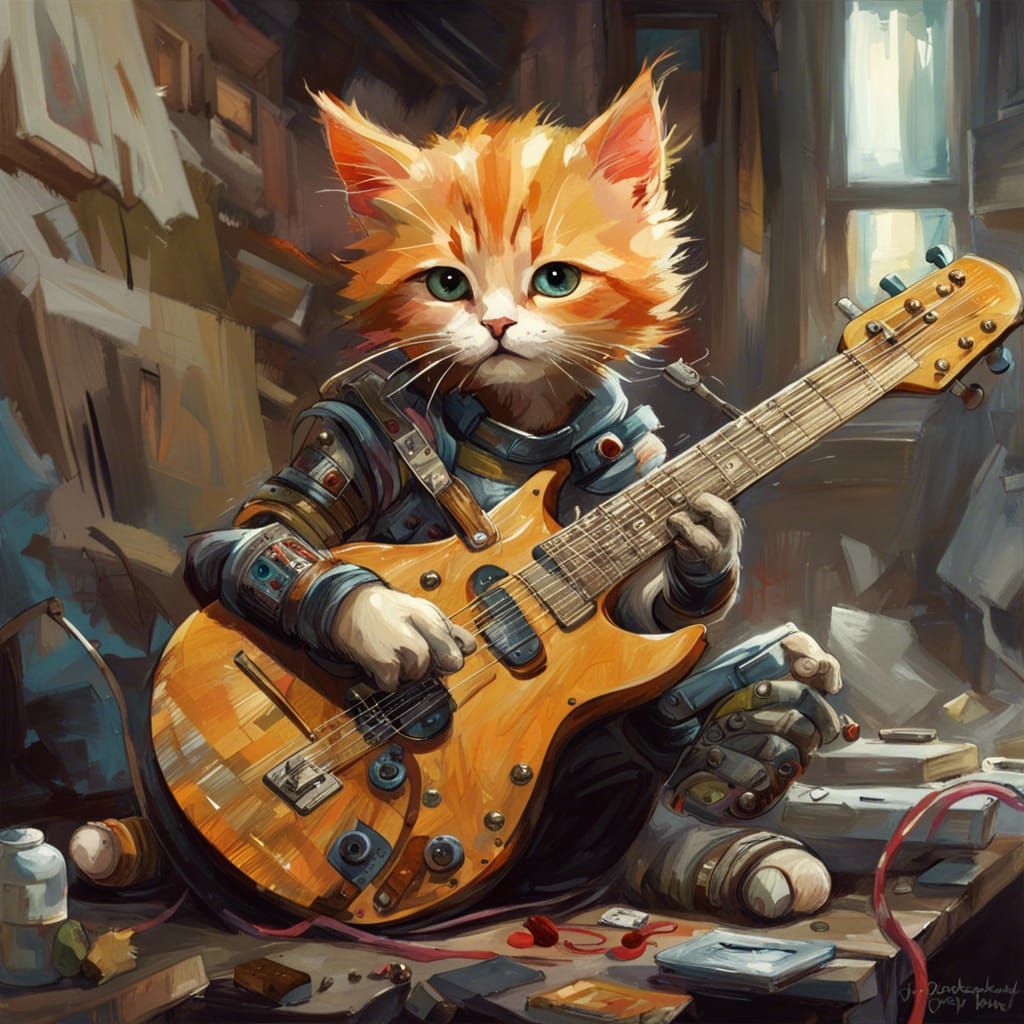 Adorable Ginger Kitten Guitarist: Detailed Concept Art