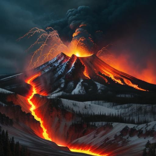 Dramatic Yellowstone Eruption: Hyperrealistic Concept Art