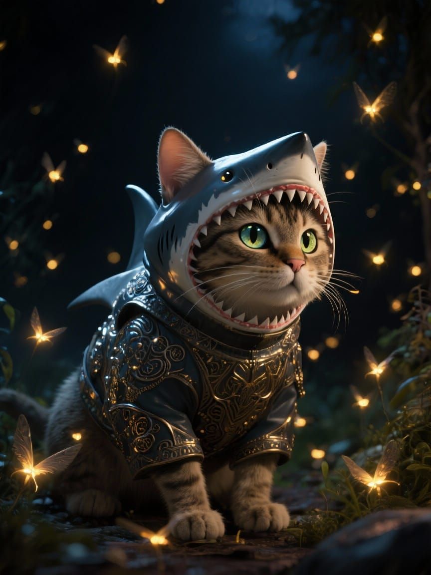 cat wearing a shark costume. Cat Shark  dance