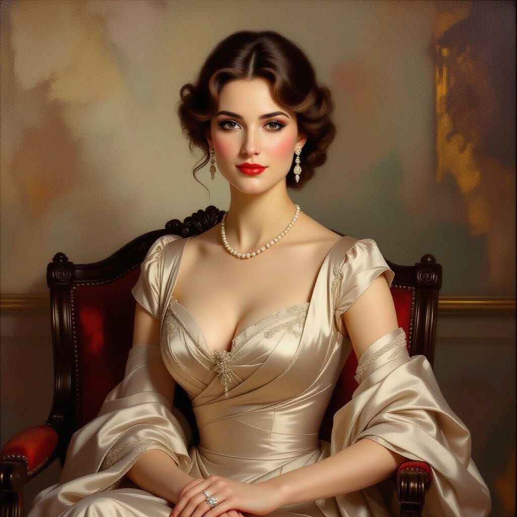 Elegant Woman in Refined Room: Realistic Painting