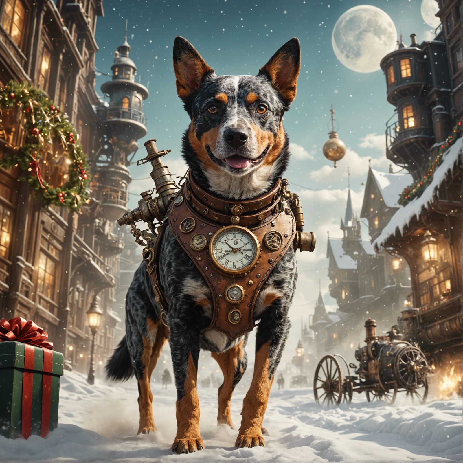 Steampunk Christmas with Australian Cattle Dog in Digital Ar...
