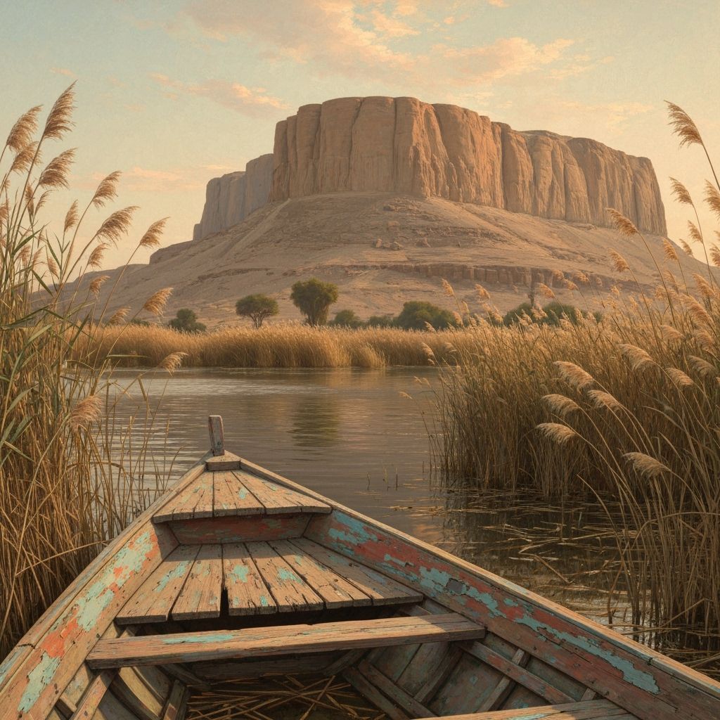 Fishing Boat on Nile Cliff in Dreamlike Landscape