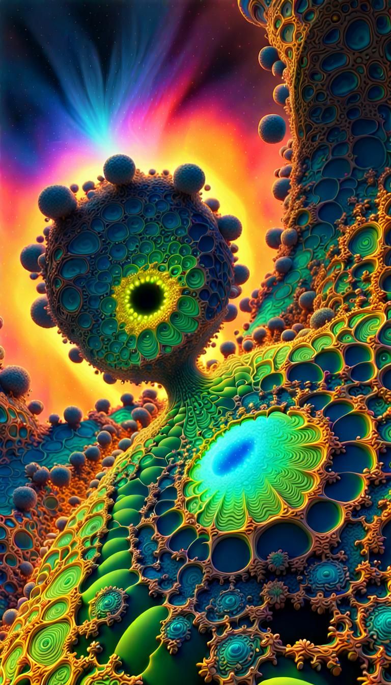 Psychedelic Fractal Art: Prebiotic to Biotic Transition