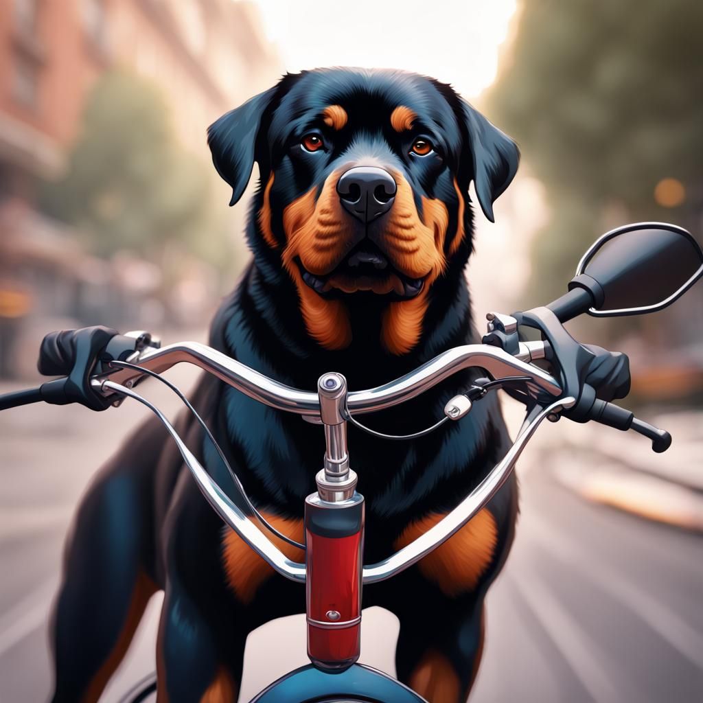 Rottweiler Rides Bike: Hyperdetailed Portrait in Unreal Engi...