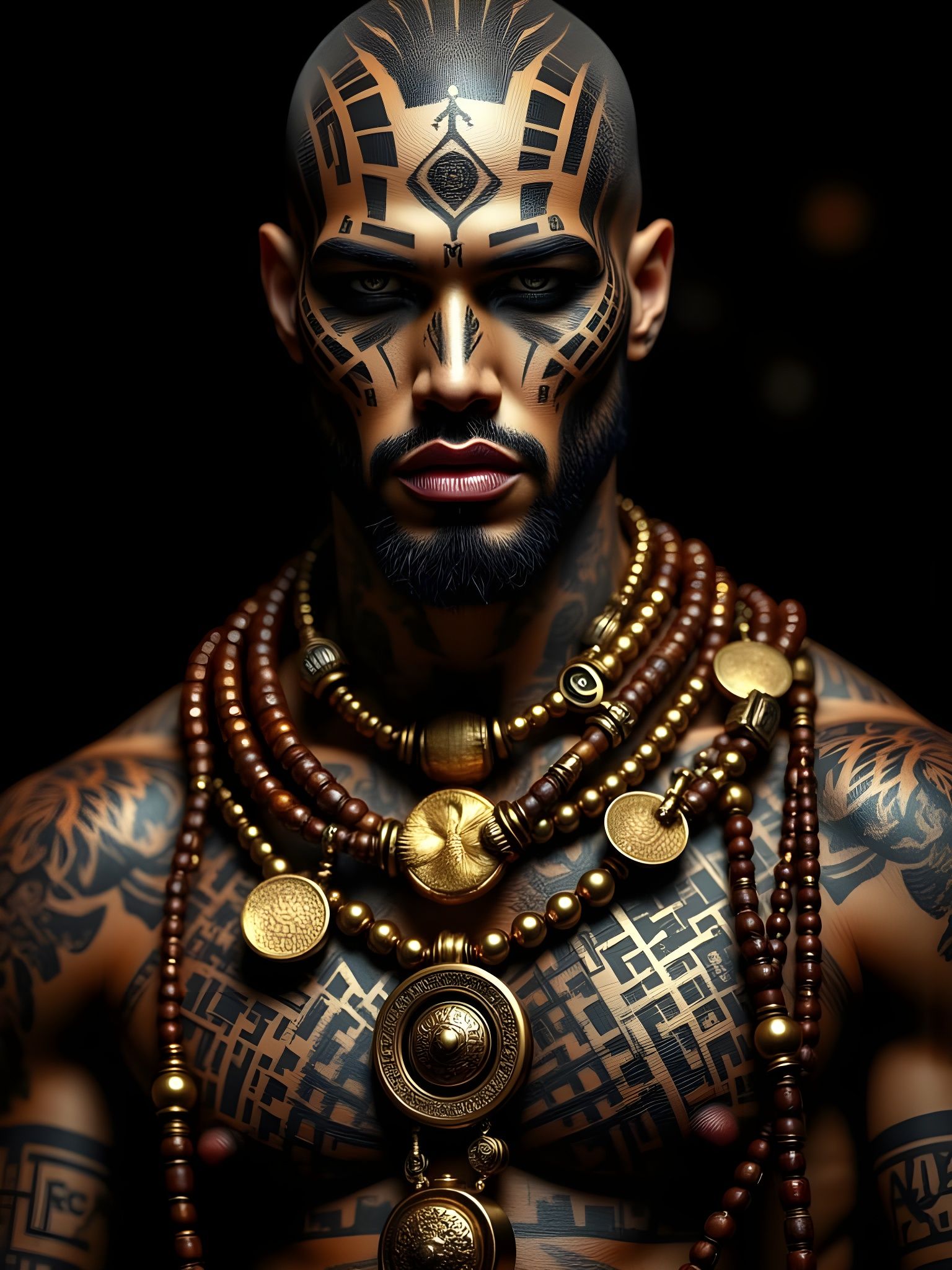 Muscular Man with Gold Markings in Hyper Photo Realism