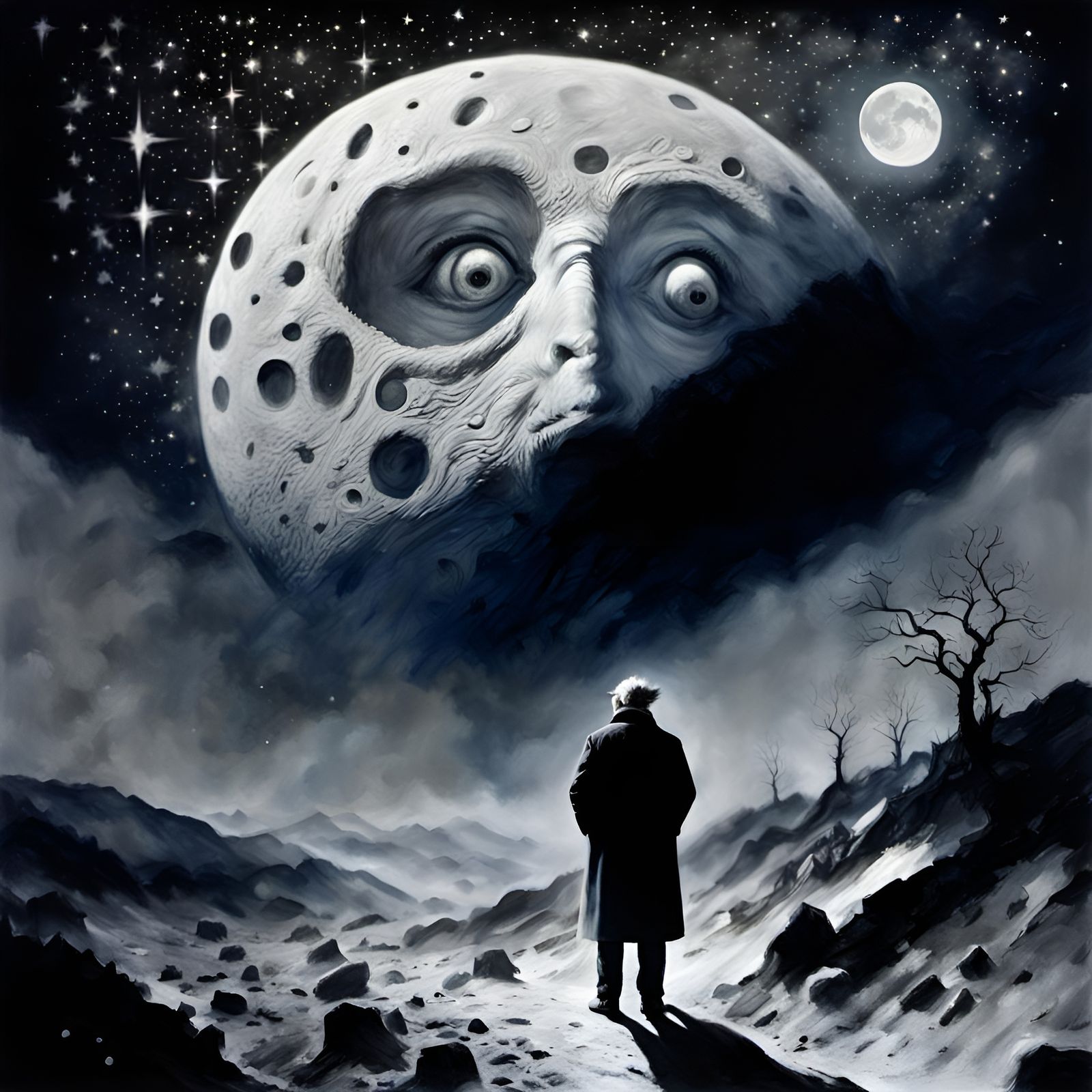 Mysterious Moon Figure in Detailed Moonscape