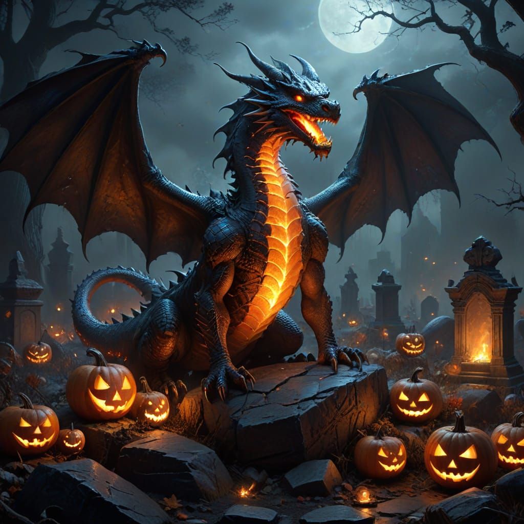 Majestic Dragon in Dark Fantasy Graveyard Concept Art