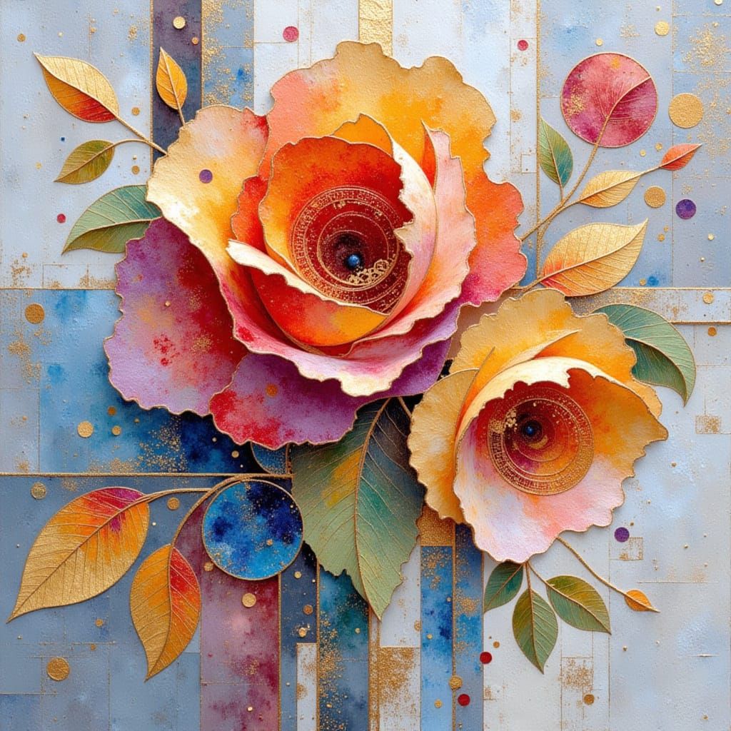 Intricate Kirigami Rose in Klimt Style