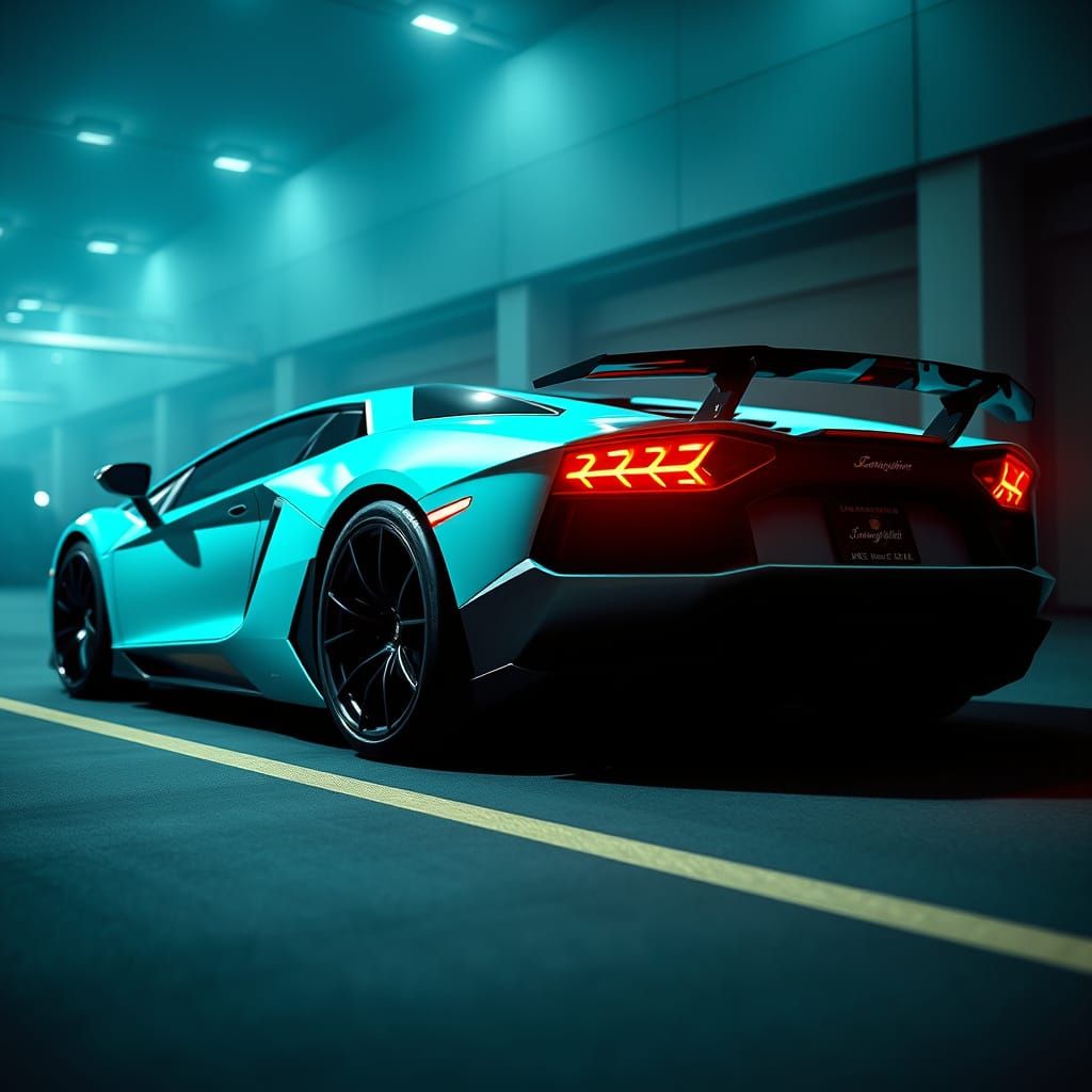 Cinematic Neon Teal Lamborghini Aventador