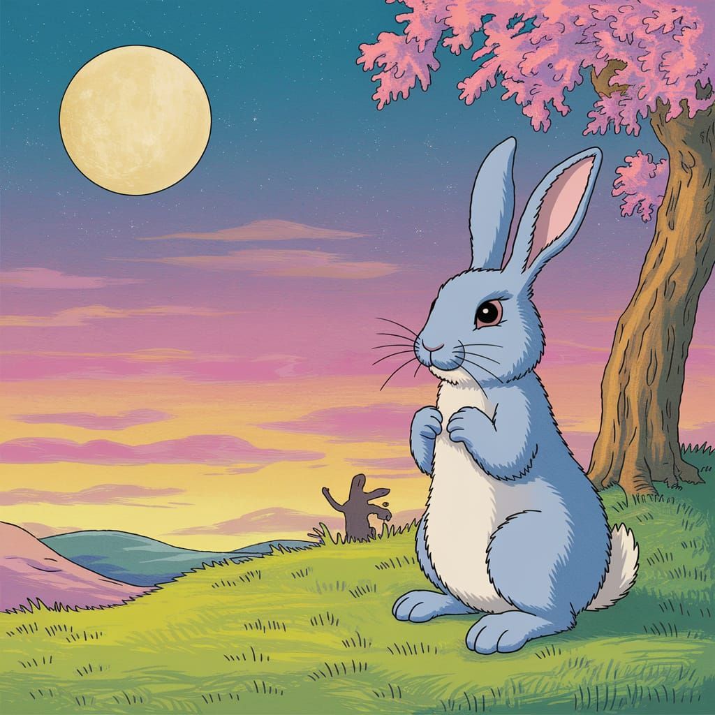 Surreal Rabbit Scene Inspired by Bosch and Ghibli