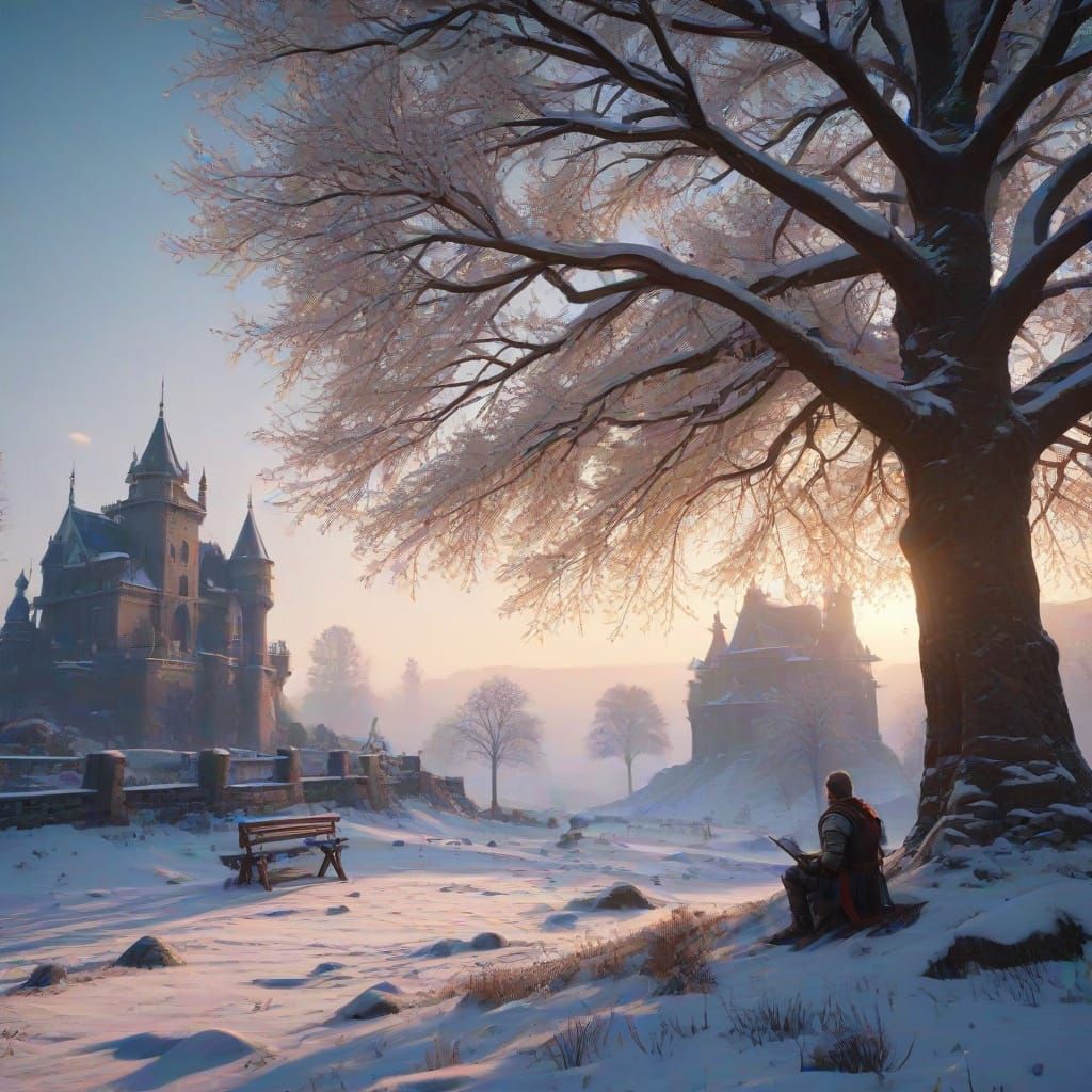 Knight in Snowy Cemetery, Reading by Castle